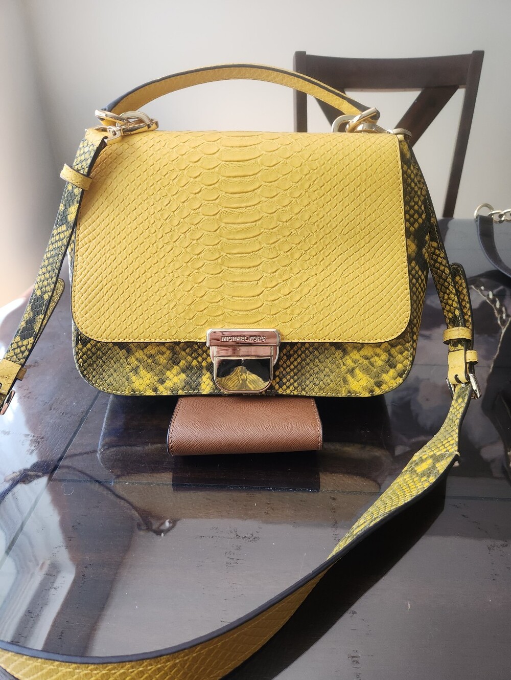 Michael Kors Yellow Python-Texture Leather Crossbody Bag